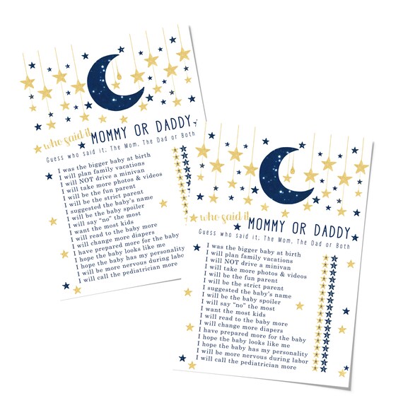 Twinkle Little Star Guess Who Baby Shower Game (25) Mommy or Daddy Said It Guessing Activity Cards – Gender Reveal Party Boys Navy Blue Gold Il_570xn