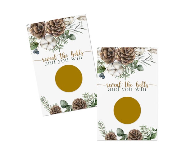 Winter Pine Scratch Off Game Cards 30 Pack Christmas Party Games Holiday Raffle Ticket Drawings Wedding Baby Shower Greenery and Gold Il_570xn