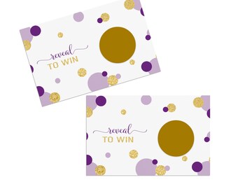 Purple and Gold Scratch Off Games for Showers, Wedding, Elegant Party Favors, 30 Pack of Cards