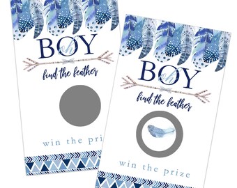 Adventure Begins Scratch Off Games for Boys Baby Shower, Rustic Feather Favors, 30 Cards