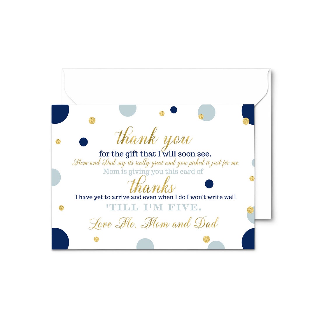 Navy and Gold Baby Shower Thank You Cards With Envelopes, Boys