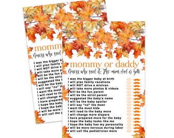 Fall Baby Shower Mommy or Daddy Game - Halloween Gender Reveal Thanksgiving Sprinkle Neutral - Printable Digital Download Print Your Own