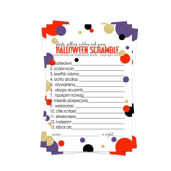 Halloween Party Games 25 Cards Word Scramble Pack Unscramble The List Fun Activity For Kids Adults Groups Pumpkin Baby Shower By Paper Clever Party Catch My Party