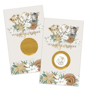 Customizable Flora Safari Scratch Off Game Cards for Baby Showers and Parties image 1
