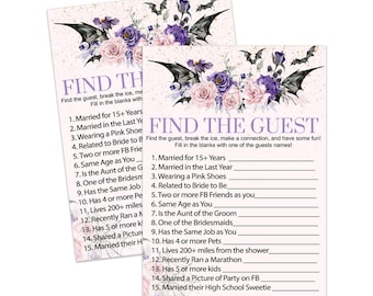 Gothic Bridal Shower Game Find the Guest Halloween Wedding Themed Activity Pink and Purple Party Printable Digital Download Print Your Own
