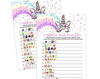 Unicorn Emoji Pictionary for Baby Shower - Girl’s Sprinkle Party Game - Rainbow & Stars Printable - Instant Download