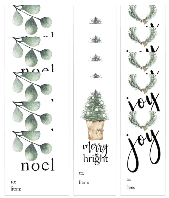 Winter Eucalyptus Christmas Gift Tags Pack of 24 Labels Wrapping Presents Holiday Gifting - Joy, Merry and Bright, Noel - Wrapping Supply Il_570xn