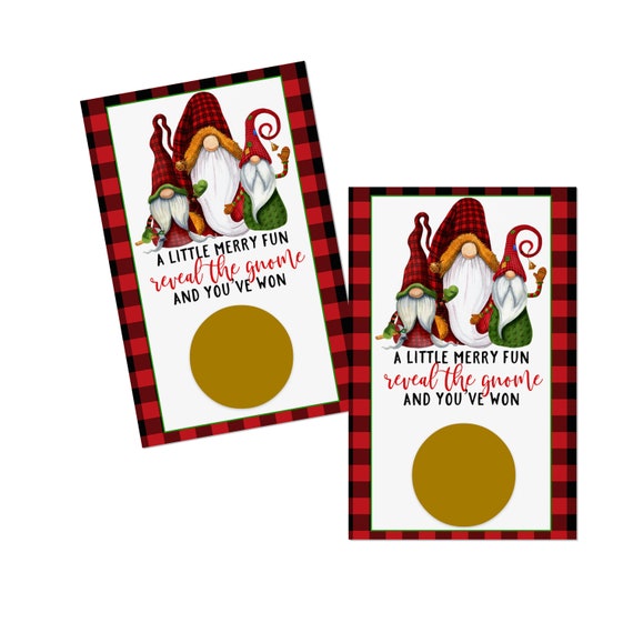 Jolly Gnome Scratch Off Game Cards (30 Pack) Christmas Activity - Festive Rustic Red and Green - Holiday Raffle Tickets Business Drawings Il_570xn