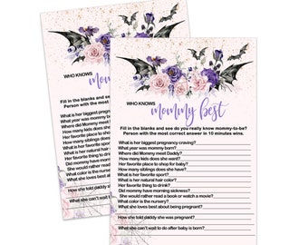 Gothic Baby Shower Game Mommy Best Girls Halloween Spooky Pink and Purple - Printable Digital Download Print Your Own