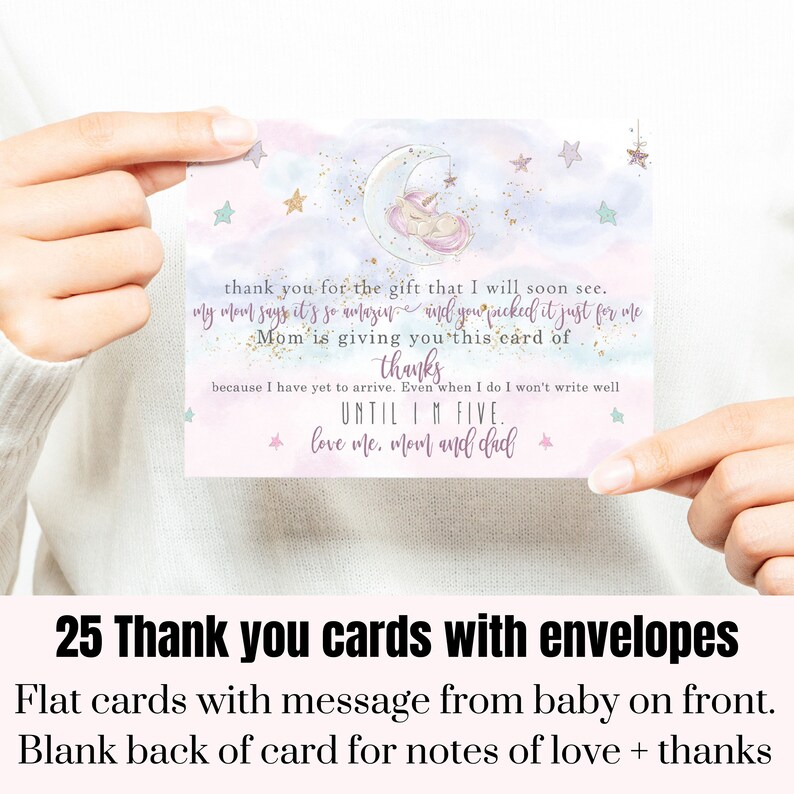 Unicorn Baby Shower Thank You Cards with Envelopes, Girls Prewritten Note Personalized Message, 4x6, 25 Pack image 3