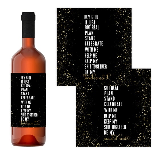 Black and Gold Bridesmaid Wine Bottle Labels (7 Pack) Ways to Ask My Best Girls - Fun Proposal Maid of Honor Sticker - Wedding Party Ideas Il_570xn