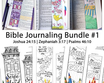 Bible Journaling Bible Verse Art Bible Verse Print great for faith journals Art Journals Bundle 1 Psalms 46-1, Zephaniah 3-17, Joshua 24-15