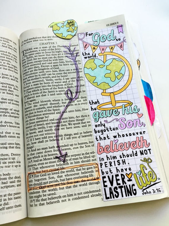 Bible Journaling Bible Verse Art Bible Verse Print Great for Faith Journals  Art Journal God so Loved the World John 3:16 