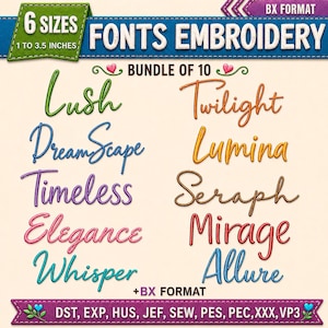 Boho Signature Cursive Machine Embroidery Font, Satin Stitch Script Monogram Alphabet in 6 Sizes, BX PES DST Formats, Instant Download.