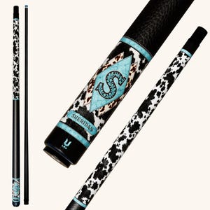 Personalized Name Pool Cue, Personalized Western Cowhide Billiard Cue, Personalized Name Western Pool Cue, Turquoise Initial Monogram Cue
