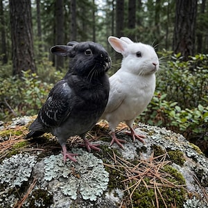 Taxidermia de cuerpo real de paloma con cabeza de conejo / Ejemplar independiente de críptido Wolpertinger / Curiosidad gótica de la academia oscura