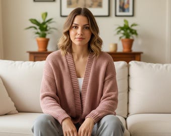 Anfänger Strickmuster PDF, Oversized Cardigan glatt rechts gestrickt