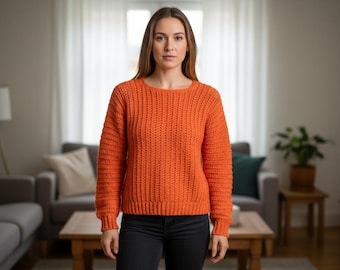 Gehäkelte Pullover Muster PDF, Chunky Pullover, Anfänger freundlich Frauen Top, moderner Pullover