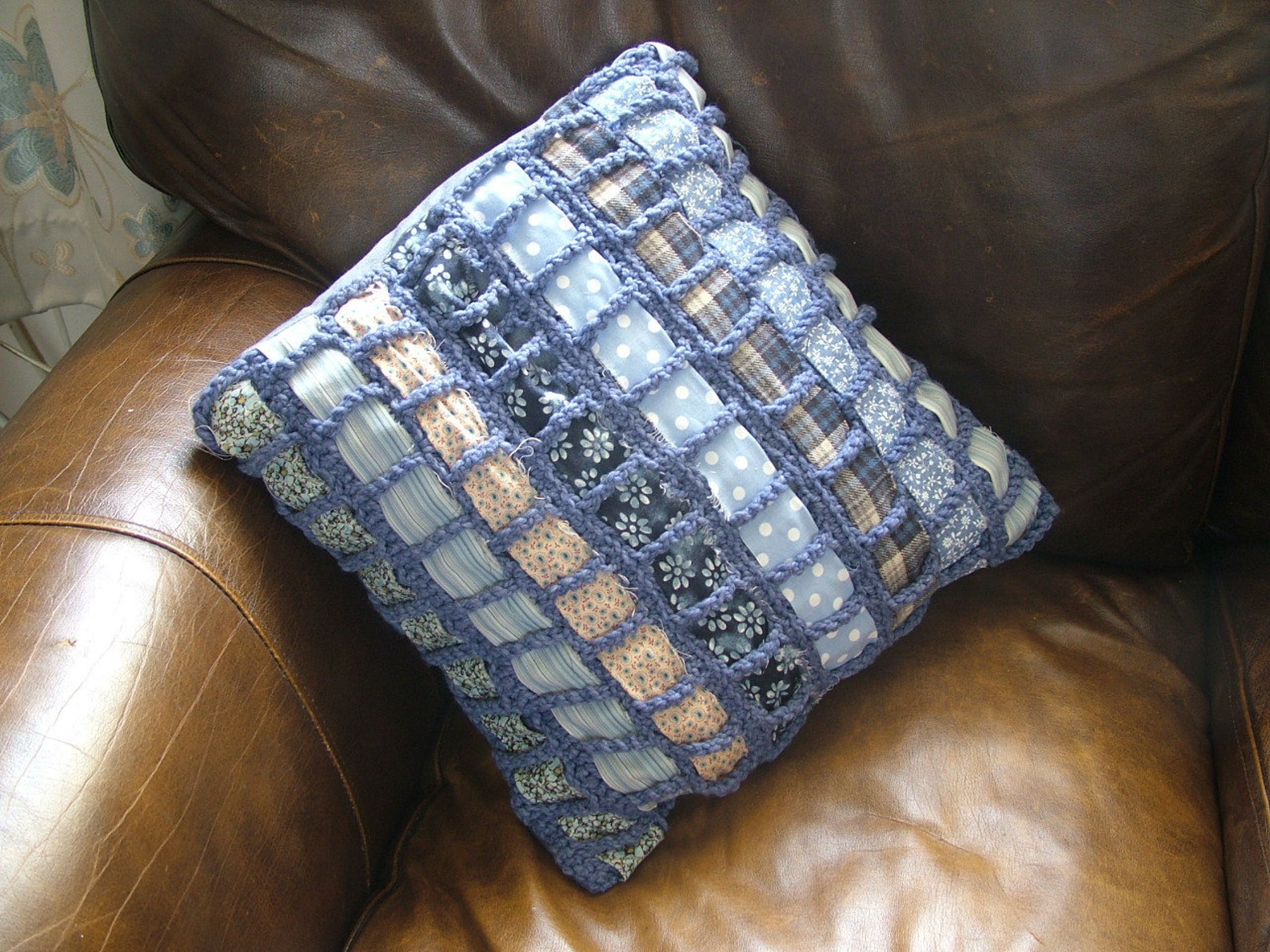 Crochet Cushion Cover Pdf Tutorial/ Pattern Using Fabric Scraps. Woven