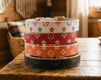 Vintage Monogram Dog Collar, Premium PU Leather Pet Collar, Stylish Dachshund Gift, Gotcha Day Puppy Gift, Gold Hardware Gear