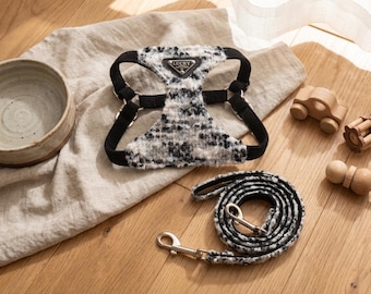 No Pull Dog Harness Leash Set, Tweed Fabric Harness, Plaid Puppy Walking Gear, Pet Mom Gift, Dog Christmas Gift