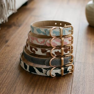 Cow Print Dog Collar, Designer Leather Dog Collar, Cute Puppy Collar, Animal Print Pet Accessories, Vintage Dog Collar, New Puppy Gift