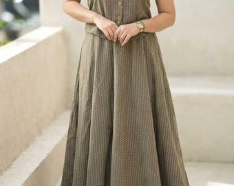 Cotton Skirt Set for Women, Olive Green Two Piece Set, Katha Cotton Maxi Skirt and Top Set, Cottagecore Outfit, Summer Wear