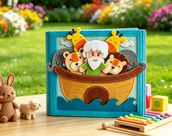 Noah's Ark Felt Quiet Book, Toddler Bible Busy Book, Christian Montessori Toy, Baptism Gift