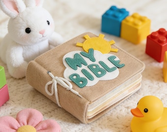 Handmade Bible Story Felt Quiet Book, Christian Montessori Activity Book, Personalized Baptism Gift for Baby, Soft Bible Busy Book
