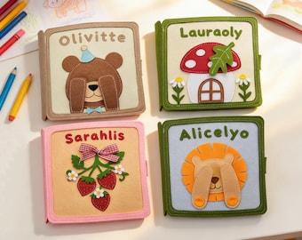 Libro de fieltro personalizado, juguete sensorial Montessori para bebés y niños pequeños, regalo educativo.