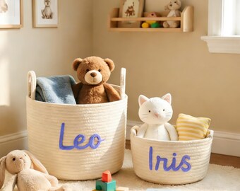 Personalized Handmade Basket • Baby Shower Gift • Toy Organizer • I-Cord Knitting Craft