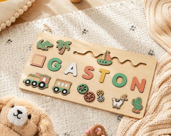 Personalized Baby Busy Board, First Birthday Gift, Baby Name Puzzle, Toddler Toy, New Baby Girl & Boy Gift, Baby Boy Toy, Wooden Name Puzzle
