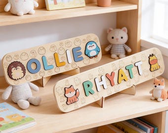 Personalized Wooden Name Puzzle: Toddler Baby Gift, Handmade Animal Toy, First Birthday Gift, Puzzles for Toddlers