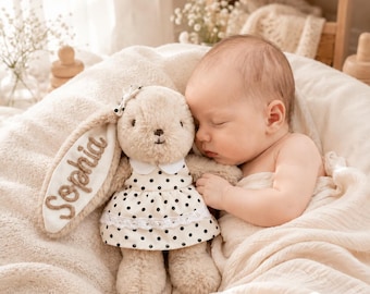 Newborn Keepsake Bunny Plush, Personalized Name Rabbit Stuffed Animal, Baby Shower Gift, New Baby Lovey
