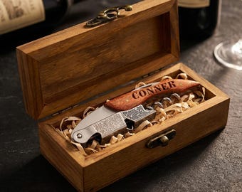 Sacacorchos de madera grabado personalizado para hombre, regalo para padrinos de boda.