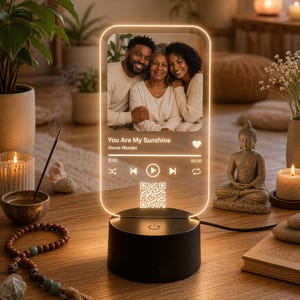 Muziekplaat nachtlampje met familiefoto, gepersonaliseerde lamp, familiecadeau lange afstand