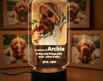 Placa conmemorativa personalizada para mascotas, luz nocturna con foto personalizada, regalo para recordar a un perro, regalo para dueños de gatos