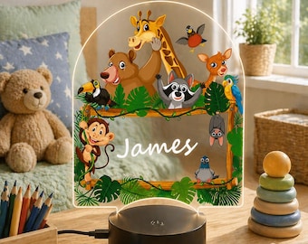 Gepersonaliseerde led-dierenlamp, babynachtlampje, thema dierentuin, babyshowercadeau