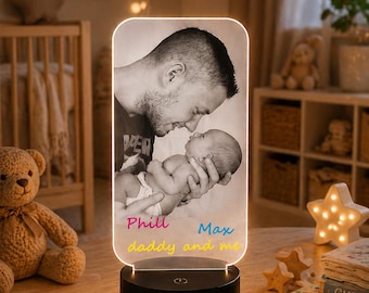 Lámpara de noche personalizada con foto para papá, regalo personalizado para el primer Día del Padre, lámpara de acrílico con foto.
