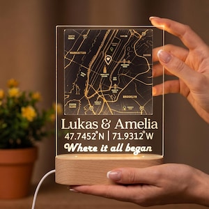 Where we met map lamp, personalized couple memory night light, custom engagement map