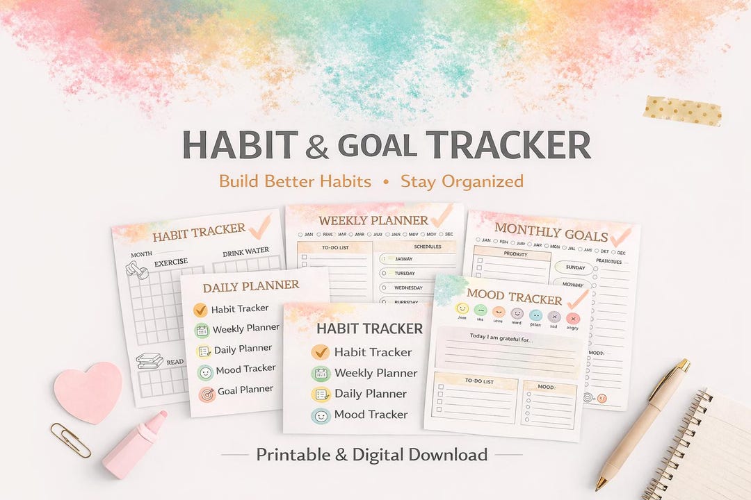 Daily Habit Tracker Printable | Self Improvement Planner | Weekly ...