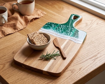 Acacia Wood Cutting Board, Ocean Wave Epoxy Resin Serving Platter, Wooden Chopping Board for Steak Bread Fruit Home Kitchen