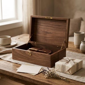 Solid Wood Storage Box, Rectangular with Lock & Lid, Custom Name Pattern, Desk Organizer for Small Sundries, Document Container, Home Gift
