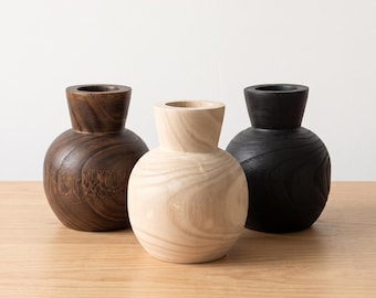 Solid Wood Vase, Wabi Sabi Wooden Flower Vase, Dark Rustic Wood Decor for Living Room, Homestay, Shelf Centerpiece for Flower Arrangement