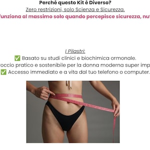 Può includere: Un nastro di misurazione rosa avvolto attorno a una vita, con il testo sopra: Perché questo Kit è Diverso? Zero restrizioni, solo Scienza e Sicurezza. Il corpo femminile funziona al massimo solo quando percepisce sicurezza, nutrimento e stabilità.