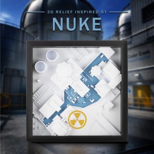 Rzeźba terenu 3D z Nuke | Grafika ścienna z mapą do gier | Topograficzna ekspozycja inspirowana strzelankami pierwszoosobowymi | Wystrój domu | Prezent dla graczy