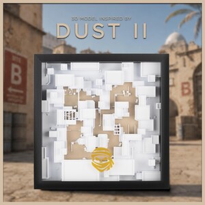 Dust II 3D Relief | Gaming Map Wall Art | First Person Shooter Inspired Topographic Display | Home Decor | Gift for Gamers