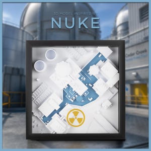 Relief 3D Nuke | Carte de jeu vidéo | Affiche topographique inspirée des jeux de tir à la première personne | Décoration intérieure | Cadeau pour gamers
