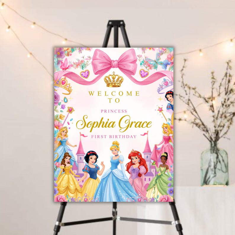 Welcome Princesses Princesses Birthday Welcome Sign Template | Editable Printable Party ...