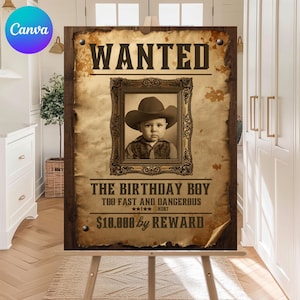 Steckbrief Cowboy Geburtstagsschild Westernparty Fotorequisite (Canva Template)